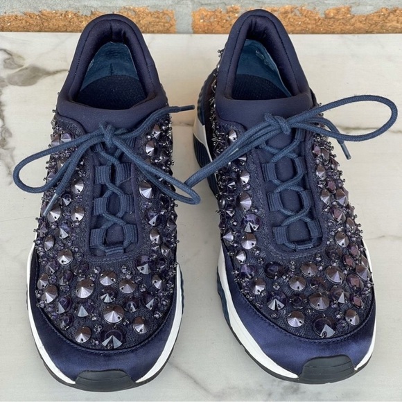 ASH
MIDNIGHT 'MUSE BEADS' EMBELLISHED
LACE AND SATIN SNEAKERS 37/7 - Picture 3 of 14